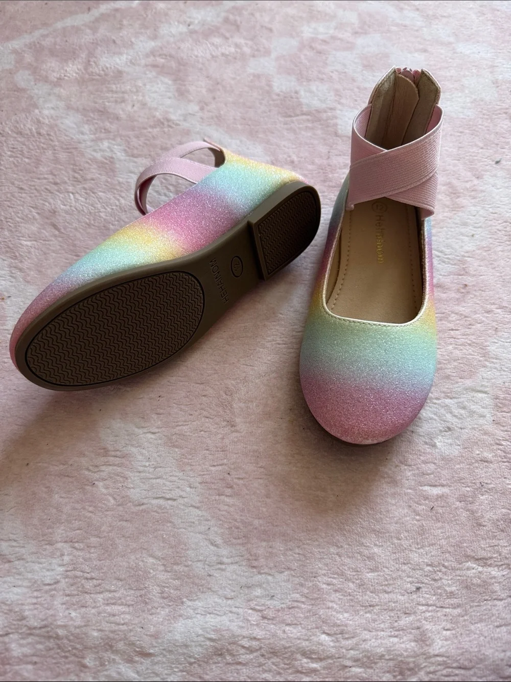 Toddler Girls Size 12 Rainbow Pastel Ballet Style Flats Zip Back